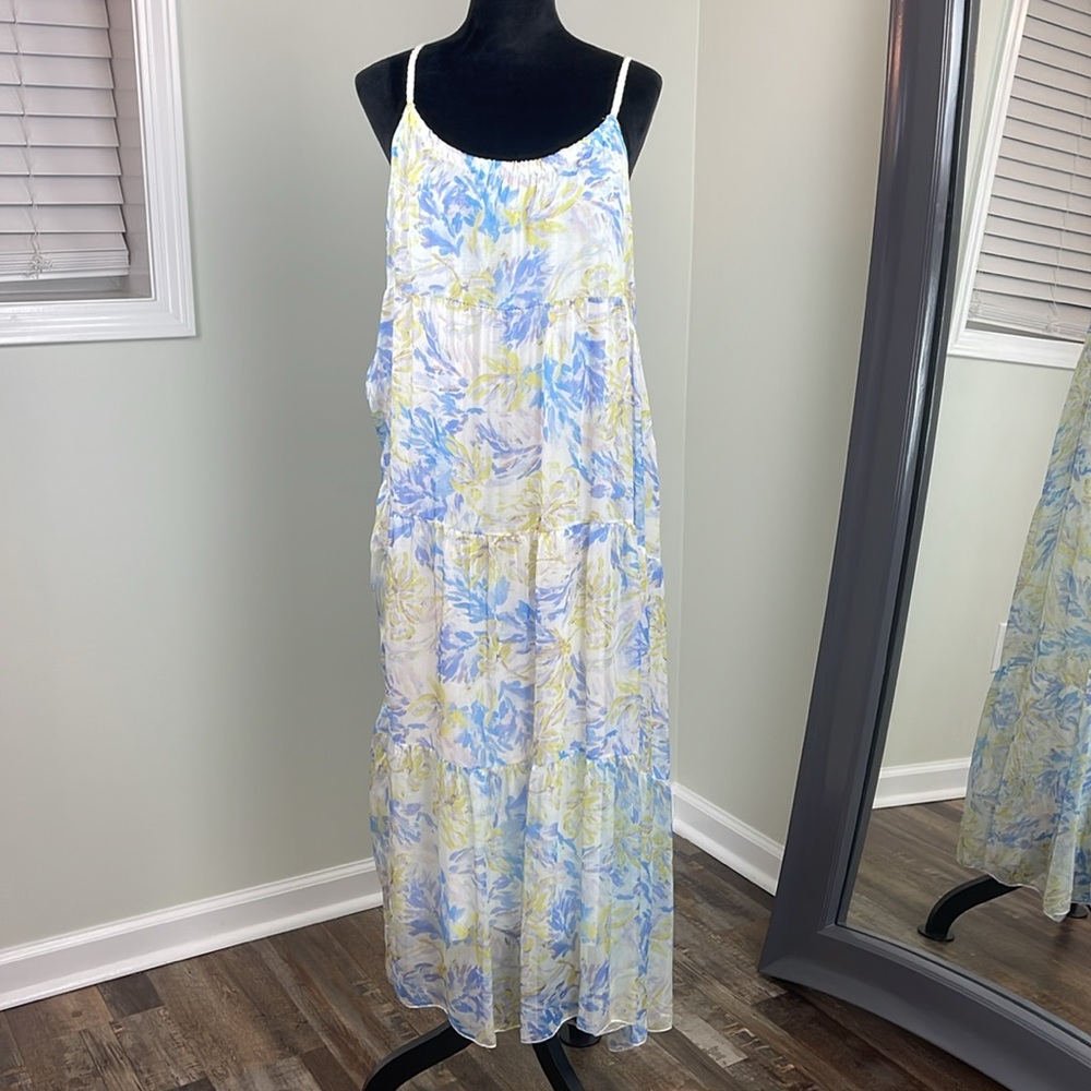 Elena Baldi Floral Maxi Dress in Blue & Yellow Ladies Size M -Made In Italy